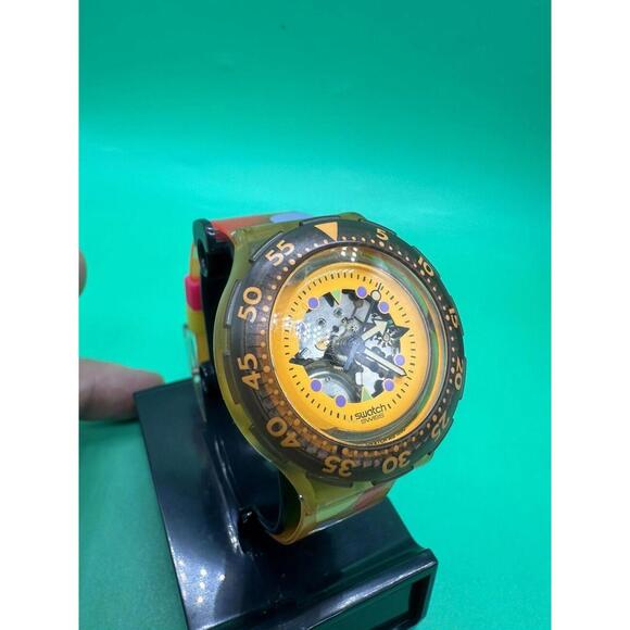 1990 Purple and Orange Swatch Scuba Skeleton Quartz Watch Swiss Made Wristwatch main image 8